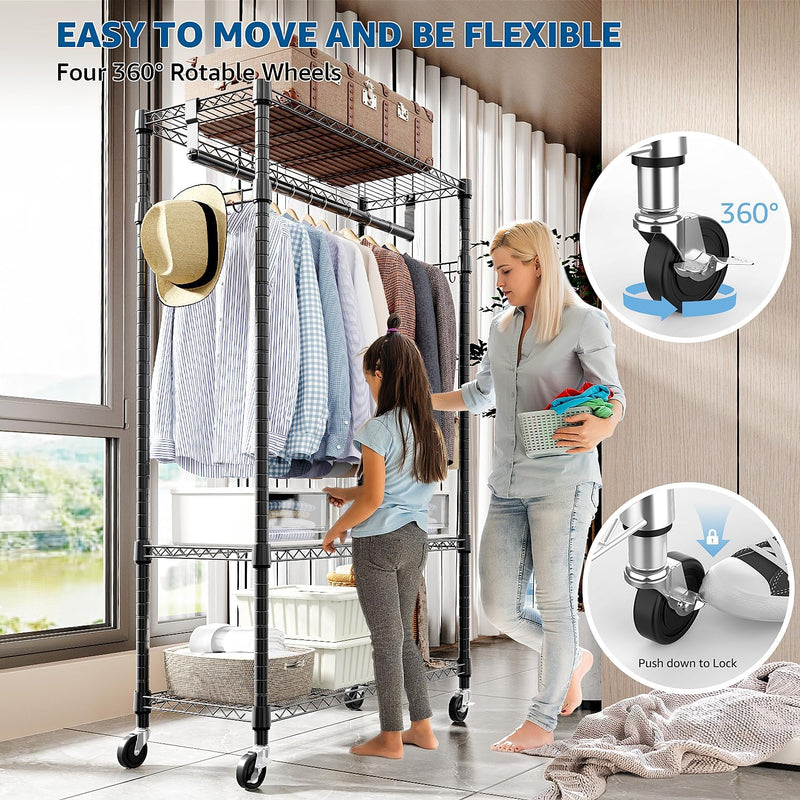 Heavy Duty Rolling Garment Rack 3 Tiers Adjustable