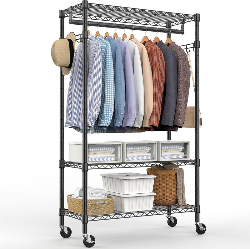 Heavy Duty Rolling Garment Rack 3 Tiers Adjustable