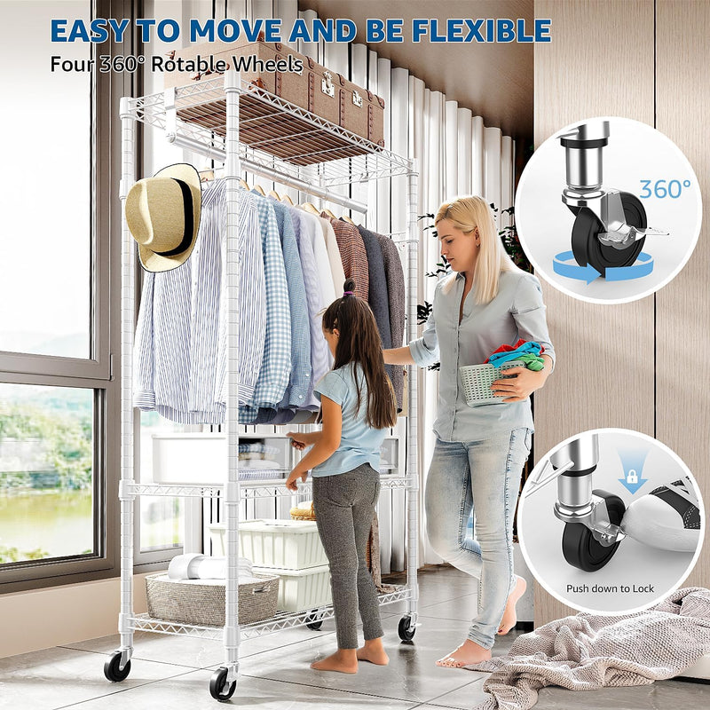 Heavy Duty Rolling Garment Rack 3 Tiers Adjustable