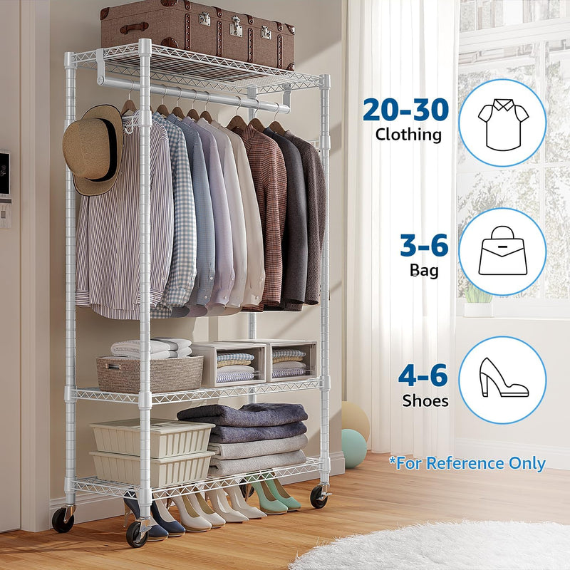 Heavy Duty Rolling Garment Rack 3 Tiers Adjustable