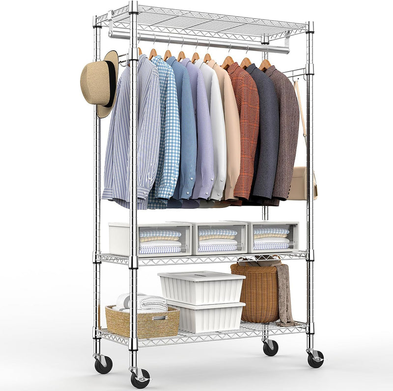 Heavy Duty Rolling Garment Rack 3 Tiers Adjustable