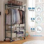 Heavy Duty Rolling Garment Rack 3 Tiers Adjustable