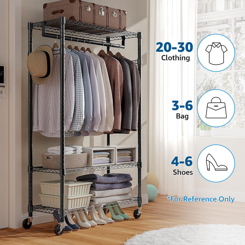 Heavy Duty Rolling Garment Rack 3 Tiers Adjustable