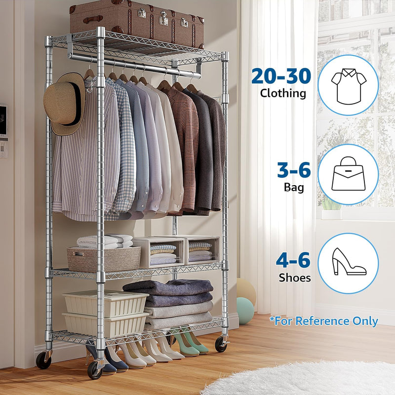 Heavy Duty Rolling Garment Rack 3 Tiers Adjustable