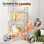Heavy Duty Rolling Garment Rack 3 Tiers Adjustable