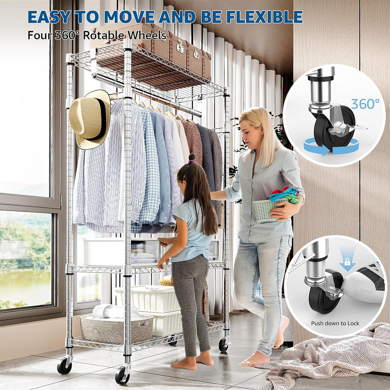 Heavy Duty Rolling Garment Rack 3 Tiers Adjustable