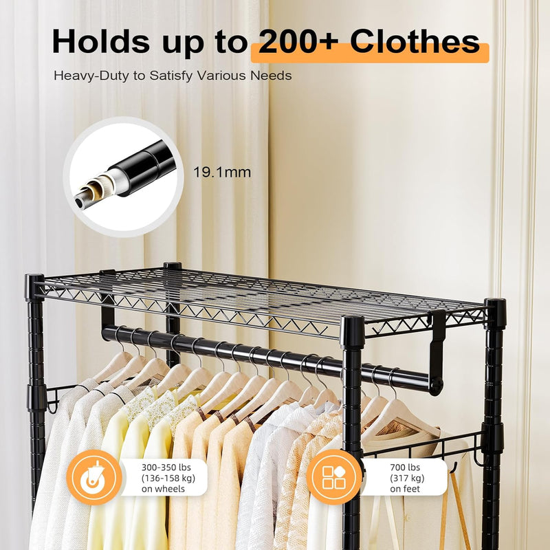 Heavy Duty Rolling Garment Rack 3 Tiers Adjustable