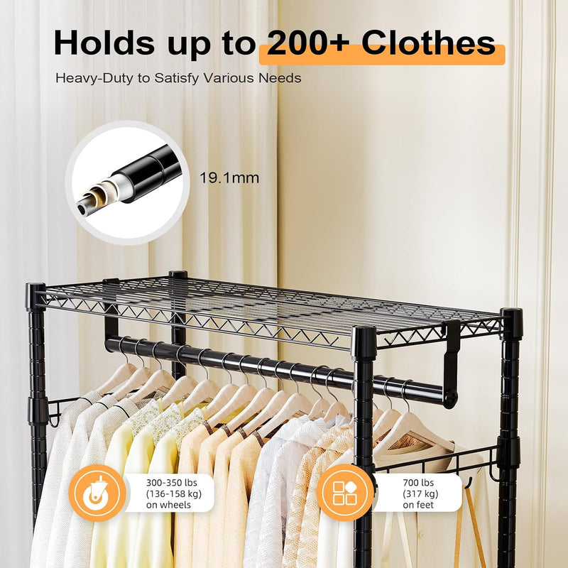 Heavy Duty Rolling Garment Rack 3 Tiers Adjustable