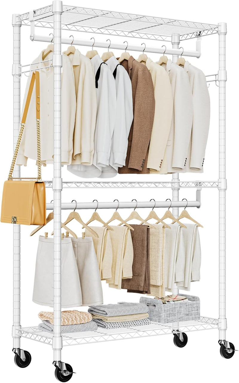 Heavy Duty Rolling Garment Rack 3 Tiers Adjustable