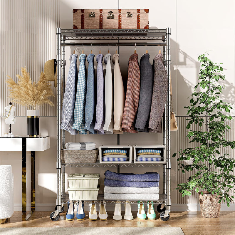 Heavy Duty Rolling Garment Rack 3 Tiers Adjustable