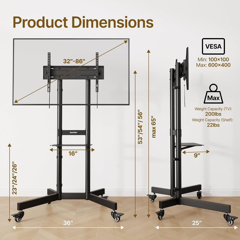 Heavy Duty TV Stand on Wheels 32-86" Up