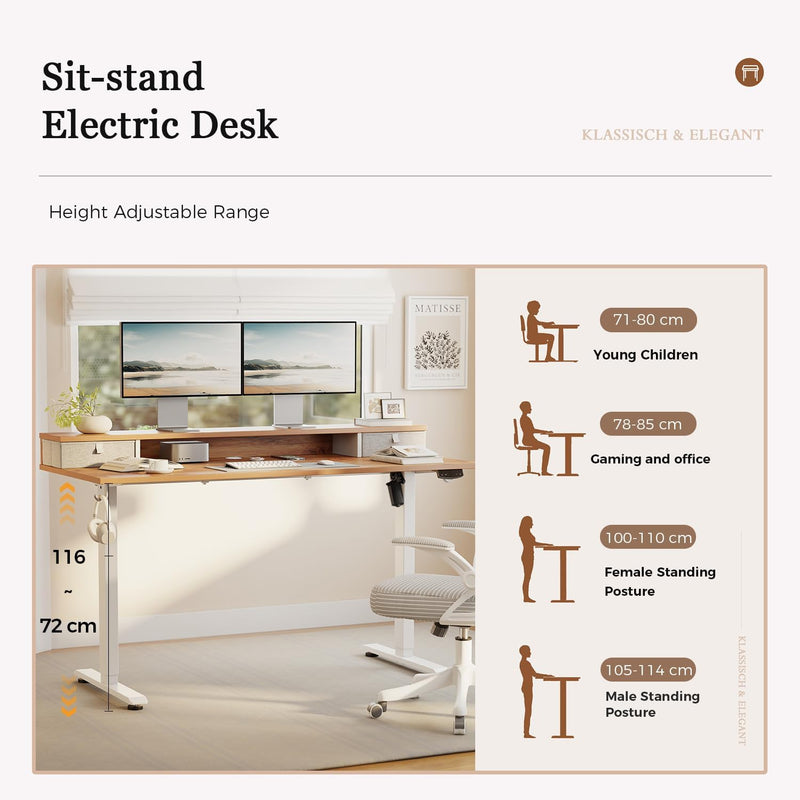 Electric Height Adjustable Desk with 2 Fabric Drawers