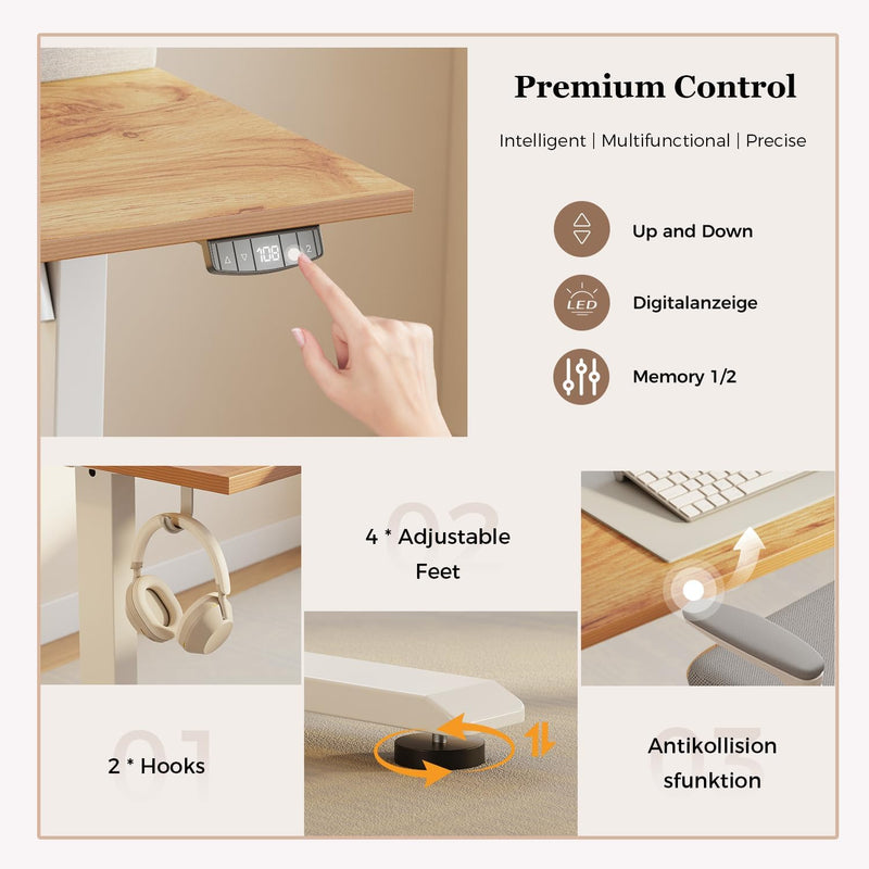 Electric Height Adjustable Desk with 2 Fabric Drawers