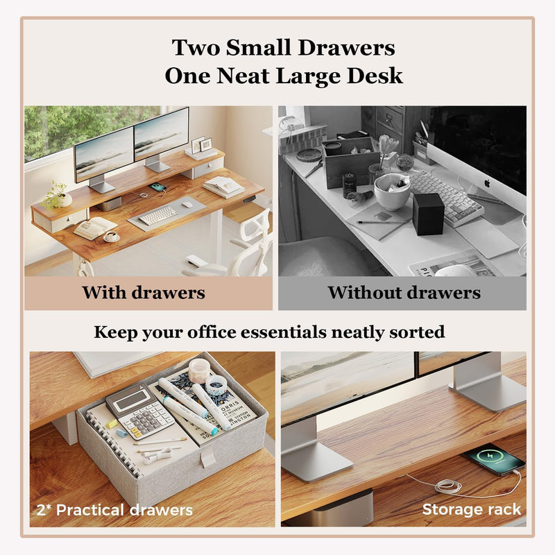 Electric Height Adjustable Desk with 2 Fabric Drawers