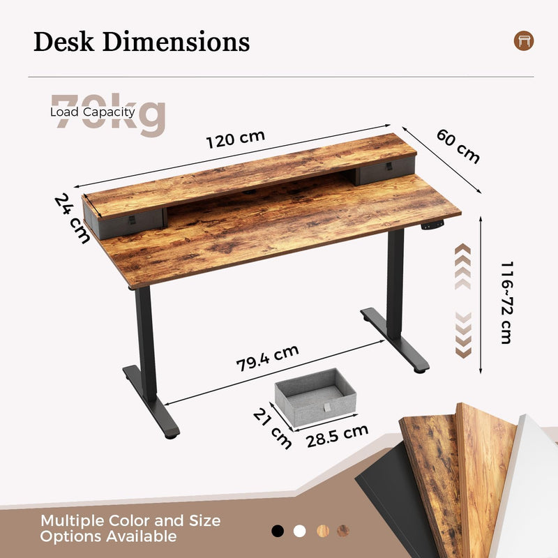 Electric Height Adjustable Desk with 2 Fabric Drawers