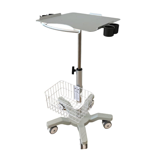 Height Adjustable Medical Cart with Basket Lockable Wheels