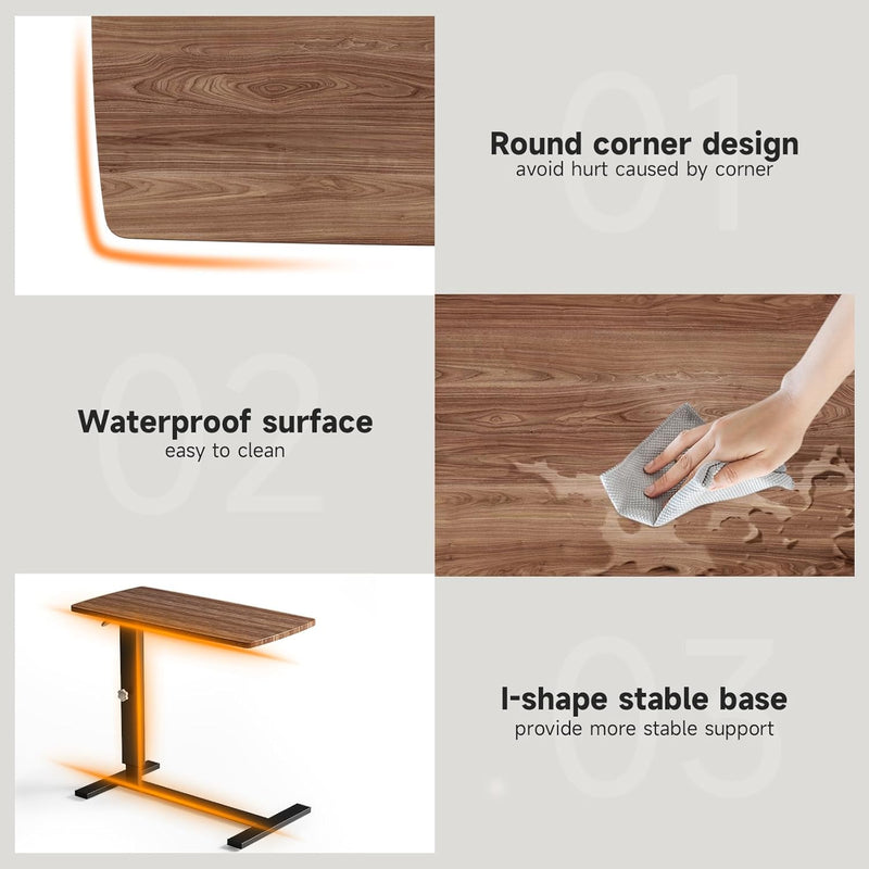 Height Adjustable Overbed Table with Wheels 80cmx40CM Rolling