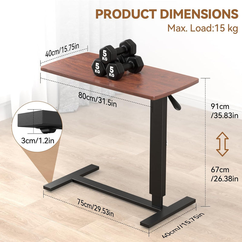 Height Adjustable Overbed Table with Wheels 80cmx40CM Rolling