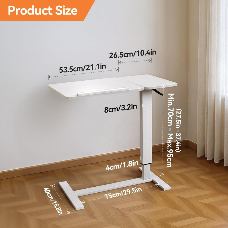 Height Adjustable Overbed Table with Wheels 80cmx40CM Rolling