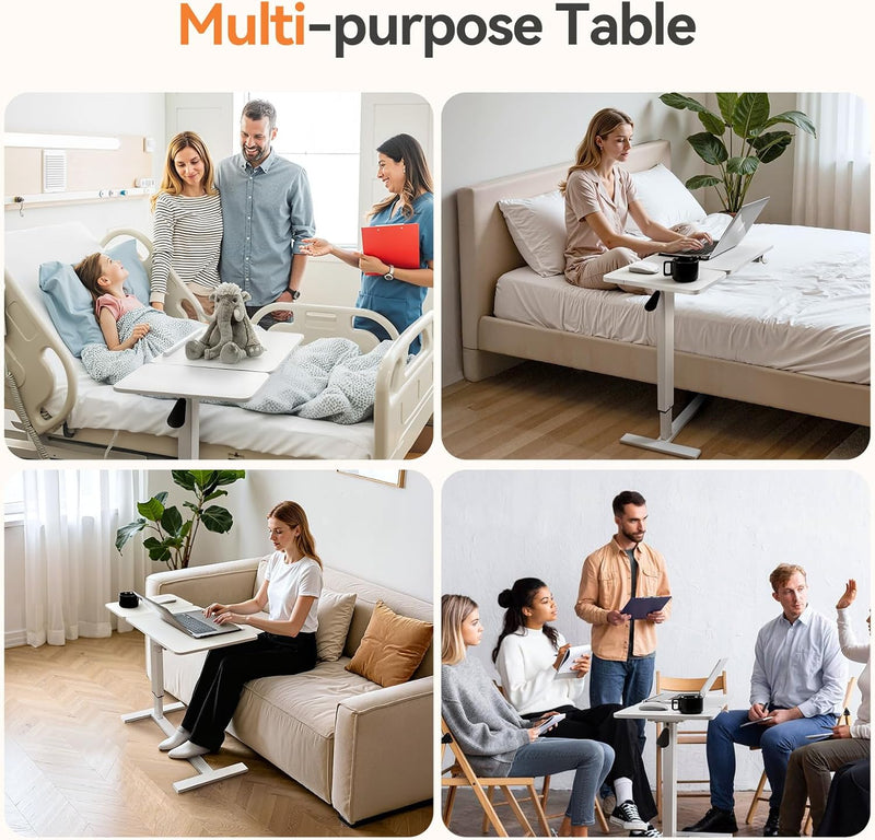 Height Adjustable Overbed Table with Wheels 80cmx40CM Rolling