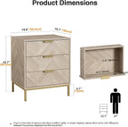 Herringbone 3 Drawer Bedside Table Wooden Cabinet