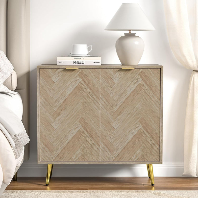 Herringbone Sideboard Buffet Storage Cabinet Kitchen Cupboard