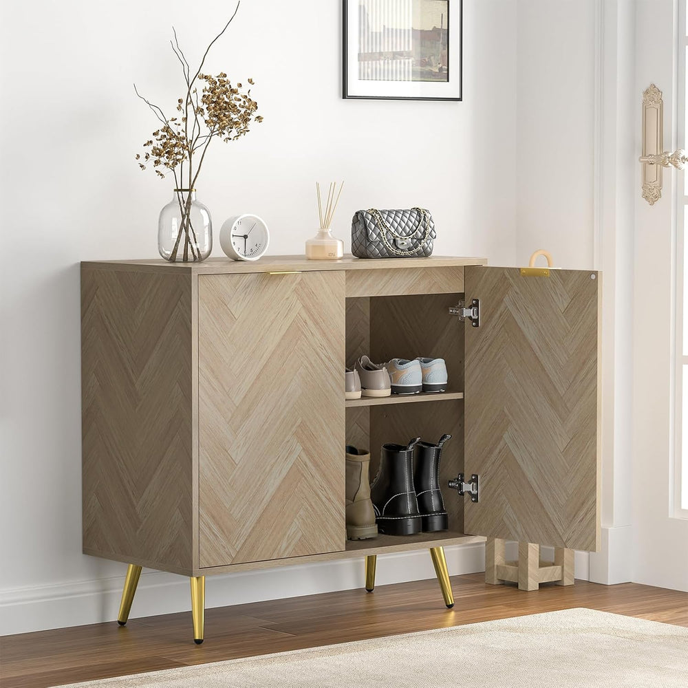 Herringbone Sideboard Buffet Storage Cabinet Kitchen Cupboard