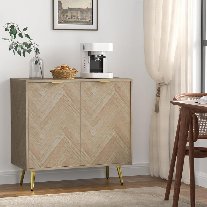Herringbone Sideboard Buffet Storage Cabinet Kitchen Cupboard
