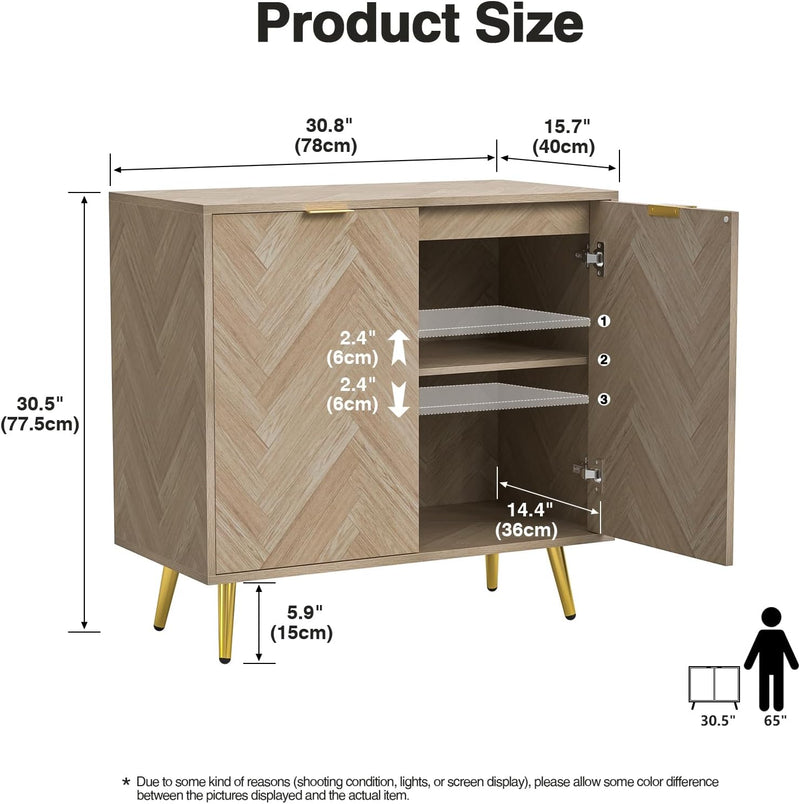 Herringbone Sideboard Buffet Storage Cabinet Kitchen Cupboard