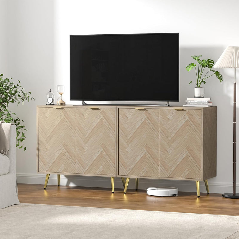 Herringbone Sideboard Buffet Storage Cabinet Kitchen Cupboard