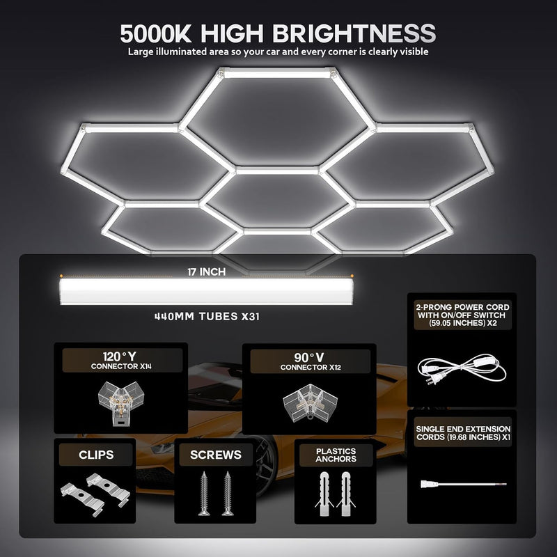 Hexagon LED Garage Lights Honeycomb Ceiling Light 456W