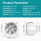 Hg Power 150MM Exhaust Fan 525m³ H Stainless