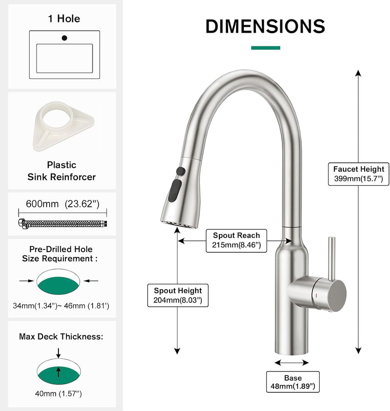 High Arc Kitchen Sink Mixer Tap with Pull