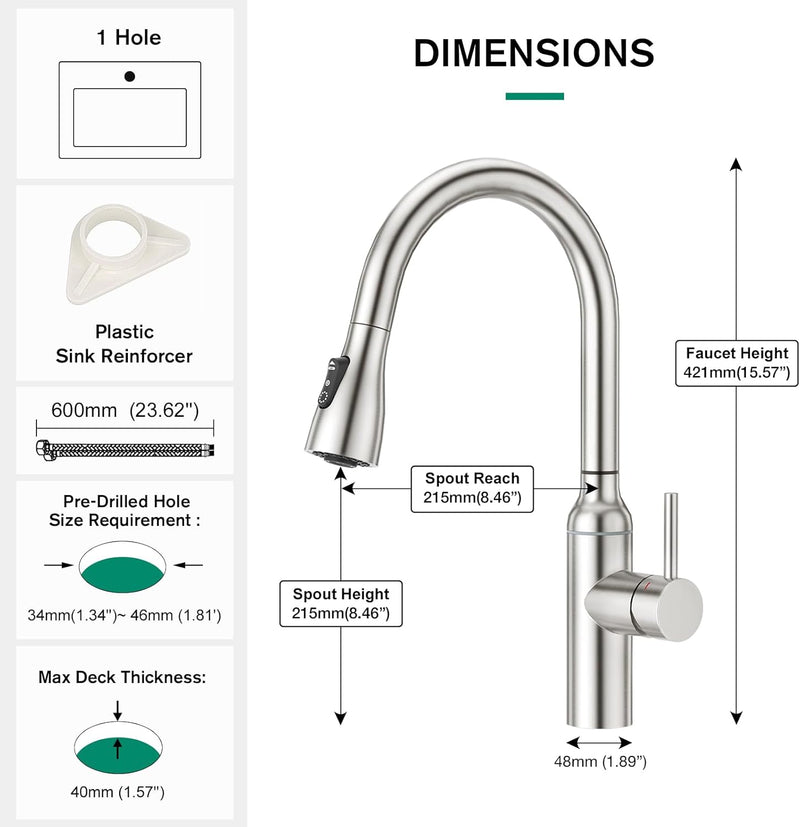 High Arc Kitchen Sink Mixer Tap with Pull
