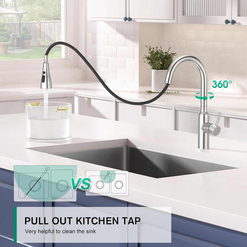 High Arc Kitchen Sink Mixer Tap with Pull