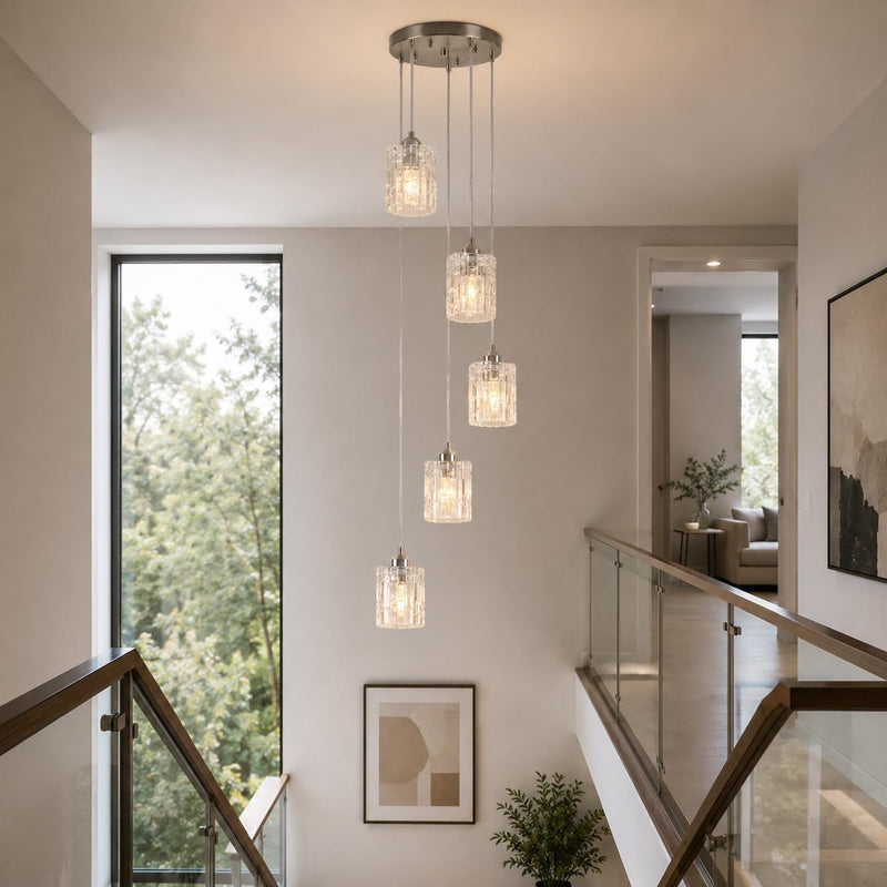 Glass Ceiling Pendant Light Modern 3-Light Chrome Chandelier