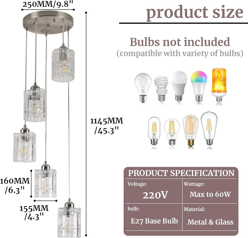 Glass Ceiling Pendant Light Modern 3-Light Chrome Chandelier