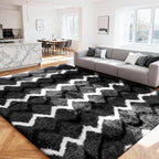 High Pile Fluffy Rug Shaggy with Geometric Pattern