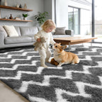 High Pile Fluffy Rug Shaggy with Geometric Pattern