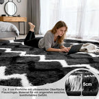 High Pile Fluffy Rug Shaggy with Geometric Pattern