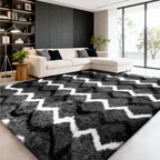 High Pile Fluffy Rug Shaggy with Geometric Pattern