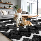 High Pile Fluffy Rug Shaggy with Geometric Pattern