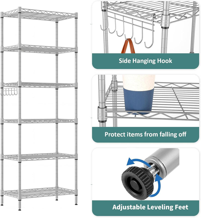 6-Tier Wire Shelving Unit with Wheels