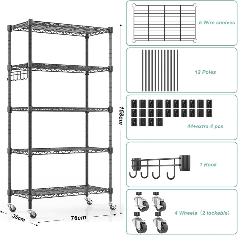 6-Tier Wire Shelving Unit with Wheels