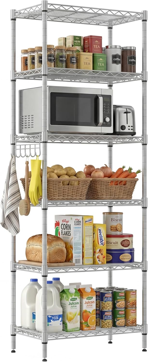 6-Tier Wire Shelving Unit with Wheels