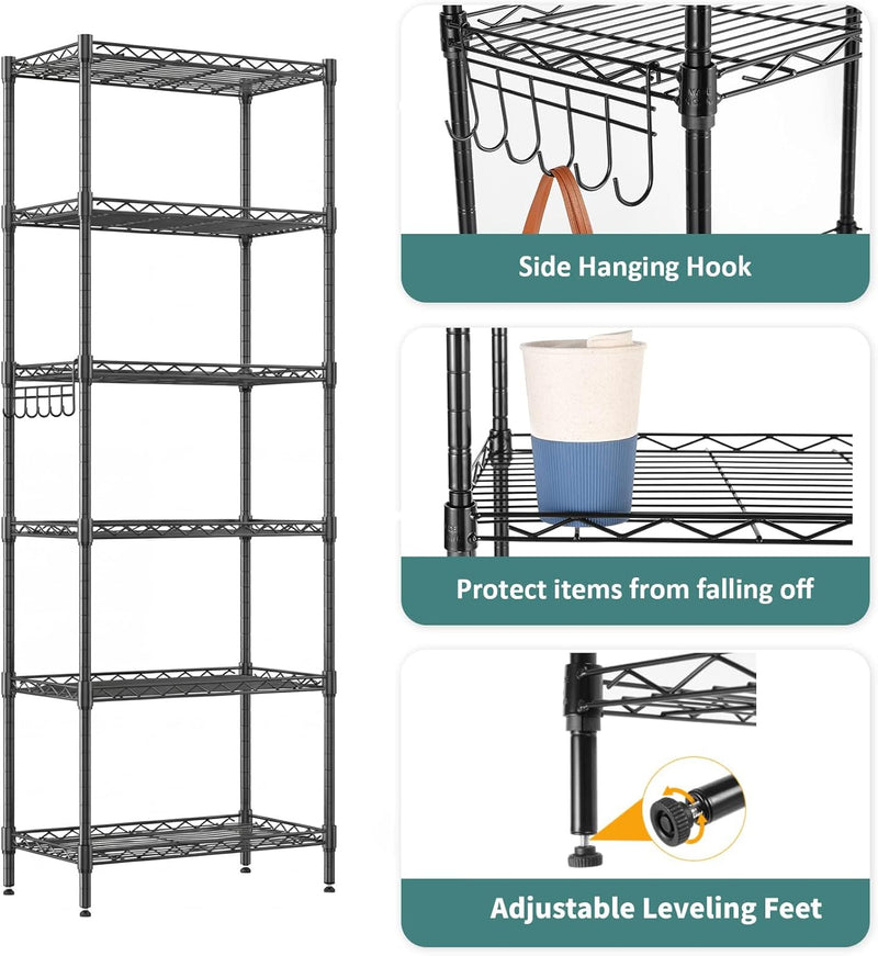 6-Tier Wire Shelving Unit with Wheels