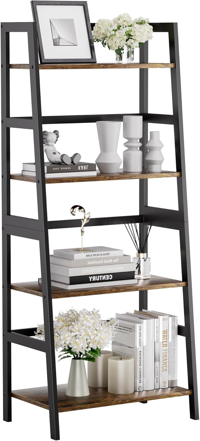 Ladder Shelf 4 Tier Bookshelf Freestanding Bathroom Storage