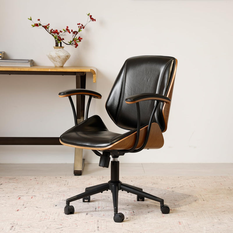 Home Office Desk Chair Mid Back PU Leather