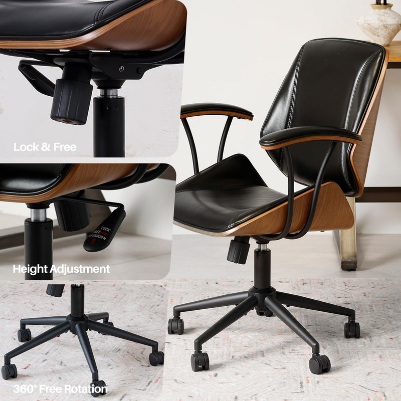 Home Office Desk Chair Mid Back PU Leather
