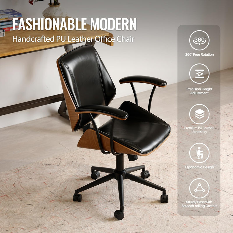 Home Office Desk Chair Mid Back PU Leather